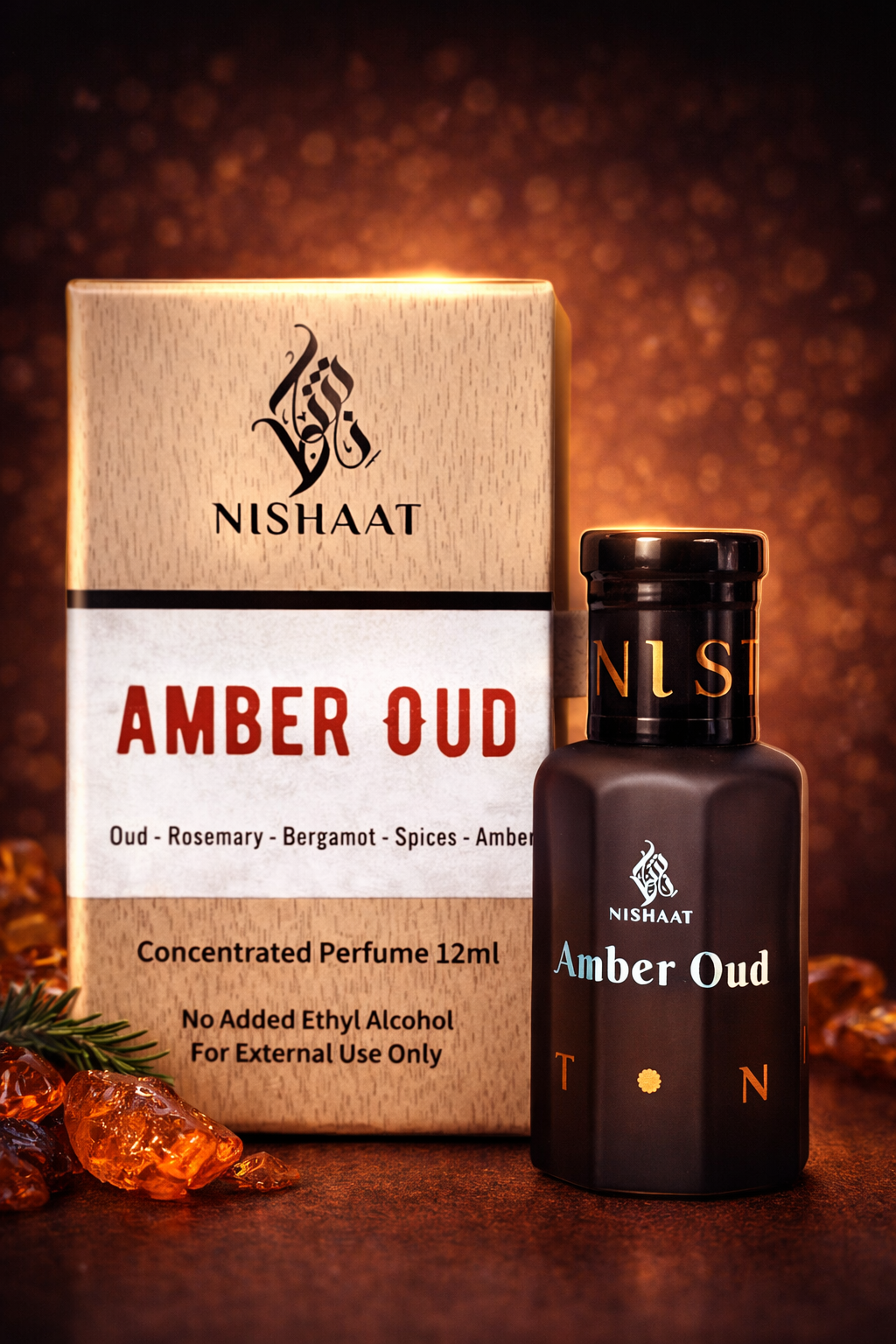 Amber Oud alcohol-free attar perfume 12ml by Nishaat Australia